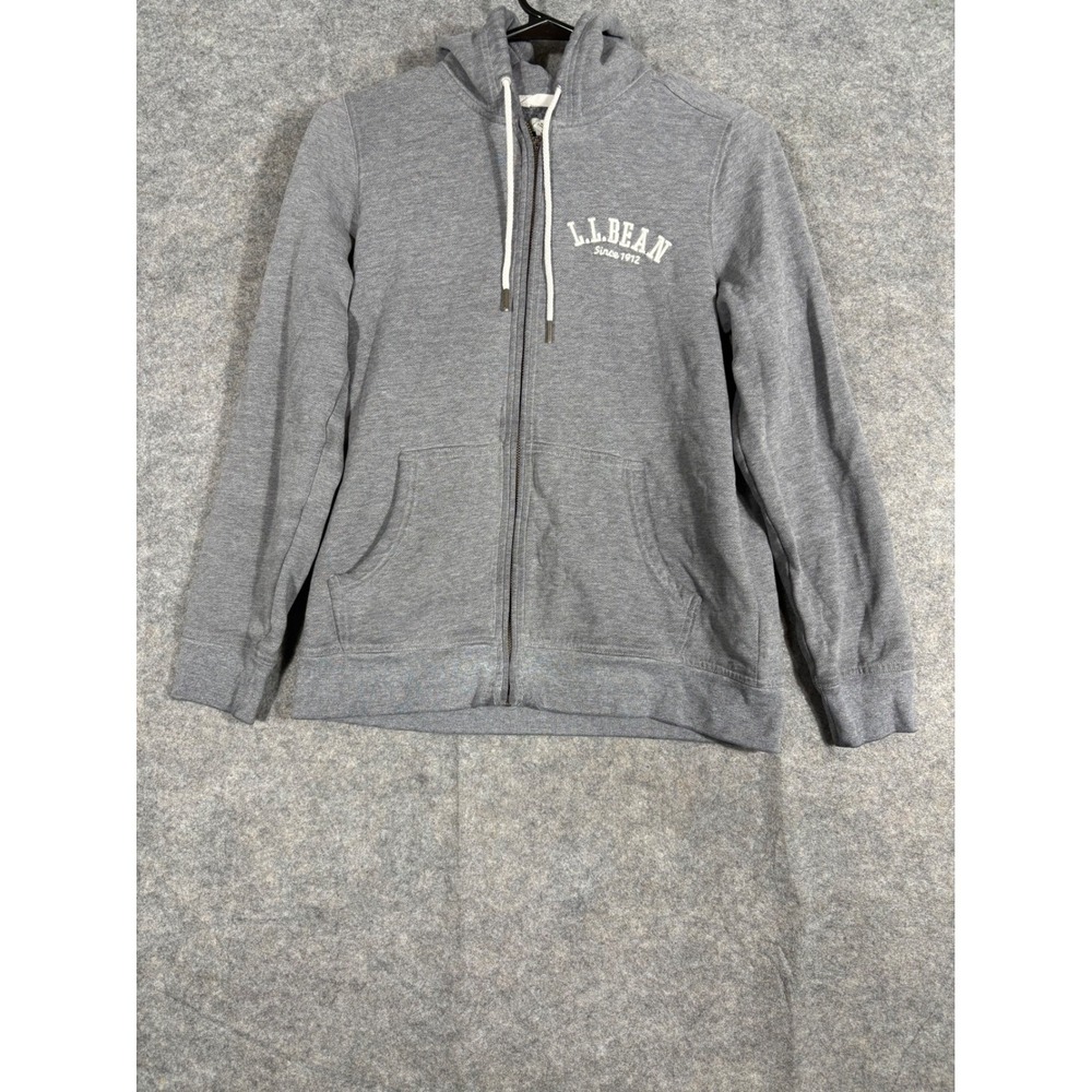 LL Bean Gray Full Zip Hoodie Sweatshirt Logo Classic Comfort Size XS